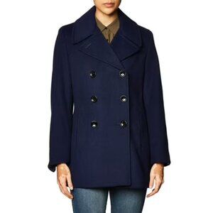 Calvin Klein Navy Blue Double Breasted Wool Blend Winter Peacoat